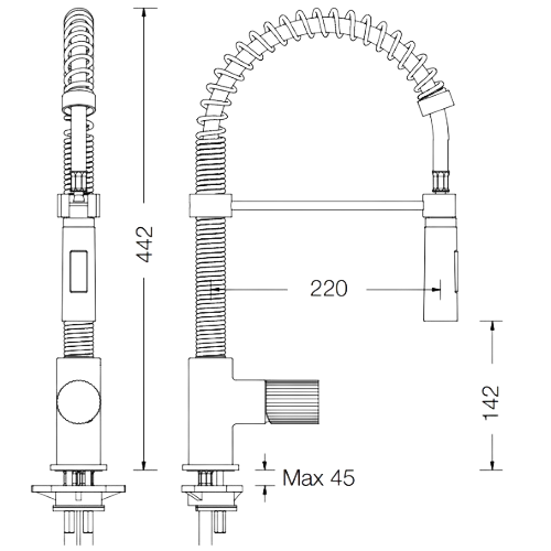 Misturadora Tocco Rigato com Mola e Spray de 2 Jatos - Tocco Rigato Sink mixer with spring and 2 jet spray - Torneira - Eurorama - Portugal