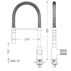 Misturador de Lavatório Tocco Rigato com mola e pulverizador de 2 jatos - Tocco Rigato Sink mixer with spring and 2 jet spray - Torneira - Eurorama - Portugal