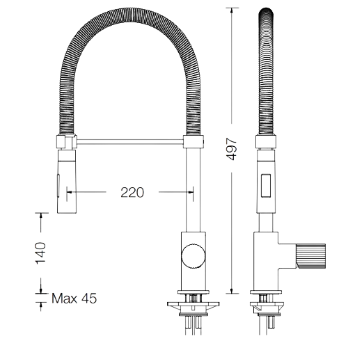 Misturador de Lavatório Tocco Rigato com mola e pulverizador de 2 jatos - Tocco Rigato Sink mixer with spring and 2 jet spray - Torneira - Eurorama - Portugal