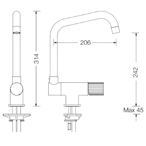 Misturadora Tocco Rigato com Bica Giratória e Saída para Purificador de Água - Tocco Rigato Sink mixer with swivel and reclining spout - Torneira - Eurorama - Portugal