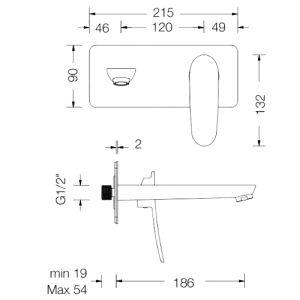 Conjunto de Parte Externa Hoto - Misturadora de Parede com Bica à Esquerda - Hoto External part set - Wall-mounted washbasin mixer with spout to the left - Torneira - Eurorama - Portugal