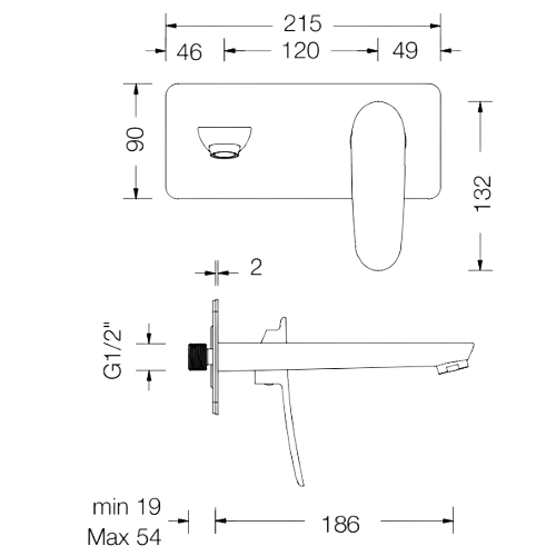 Conjunto de Parte Externa Hoto - Misturadora de Parede com Bica à Esquerda - Hoto External part set - Wall-mounted washbasin mixer with spout to the left - Torneira - Eurorama - Portugal
