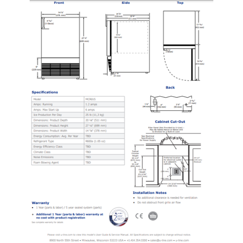 Máquina de Gelo Crescent 15" - 15" Crescent Ice Maker - Dake - U Line - Portugal