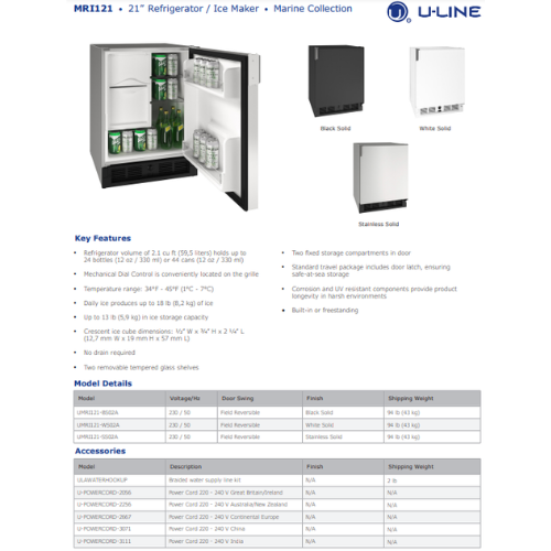 Frigorifico/Máquina de Gelo 21" - 21" Refrigerator/Ice Maker - Dake - U Line - Portugal