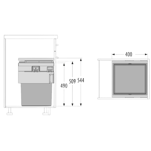 Caixote do Lixo Cargo Synchro 450 - Cargo Synchro 450 Built-in Bin - Hailo - Cucine Oggi - Portugal - Medidas - Ficha Técnica