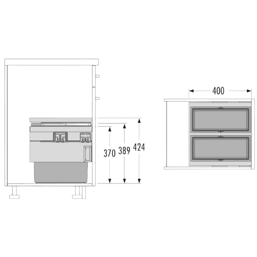 Caixote do Lixo Cargo Synchro 450 - Cargo Synchro 450 Built-in Bin - Hailo - Cucine Oggi - Portugal - Medidas - Ficha Técnica