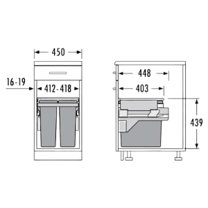 Caixote do Lixo EURO CARGO S 450 - EURO CARGO S 450 Built-in Bin - Hailo - Cucine Oggi - Portugal - Medidas - Ficha Técnica