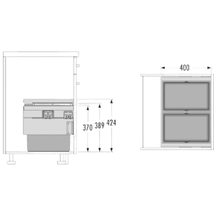 Caixote do Lixo Cargo Synchro 600 - Cargo Synchro 600 Built-in Bin - Hailo - Cucine Oggi - Portugal - Medidas - Ficha Técnica