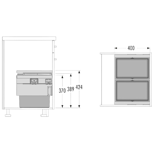 Caixote do Lixo Cargo Synchro 600 - Cargo Synchro 600 Built-in Bin - Hailo - Cucine Oggi - Portugal - Medidas - Ficha Técnica