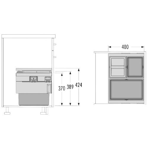 Caixote do Lixo Cargo Synchro 600 - Cargo Synchro 600 Built-in Bin - Hailo - Cucine Oggi - Portugal - Medidas - Ficha Técnica