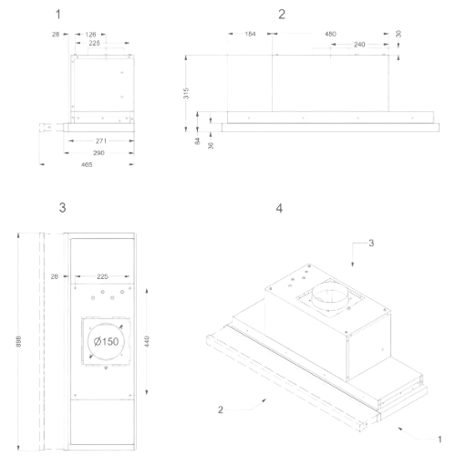 Novy Telescopic Essence - Dake - Novy - Portugal - Medidas - Ficha Técnica - Exaustor - Iluminação